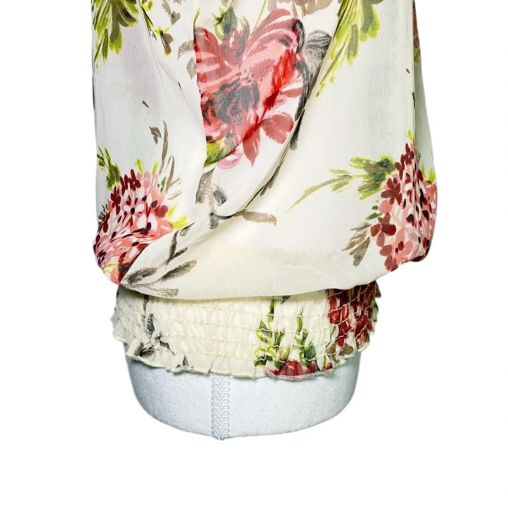 Wet Seal Pink and Cream Floral Semi Sheer Blouse - Picture 6 of 14